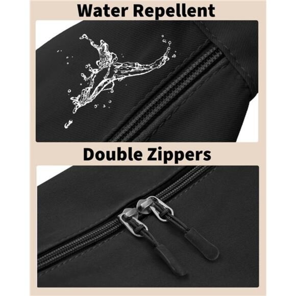 Mini Crescent Bag with Adjustable Strap, 2 Zippers Lightweight Nylon Bag - Blac - Picture 5 of 6